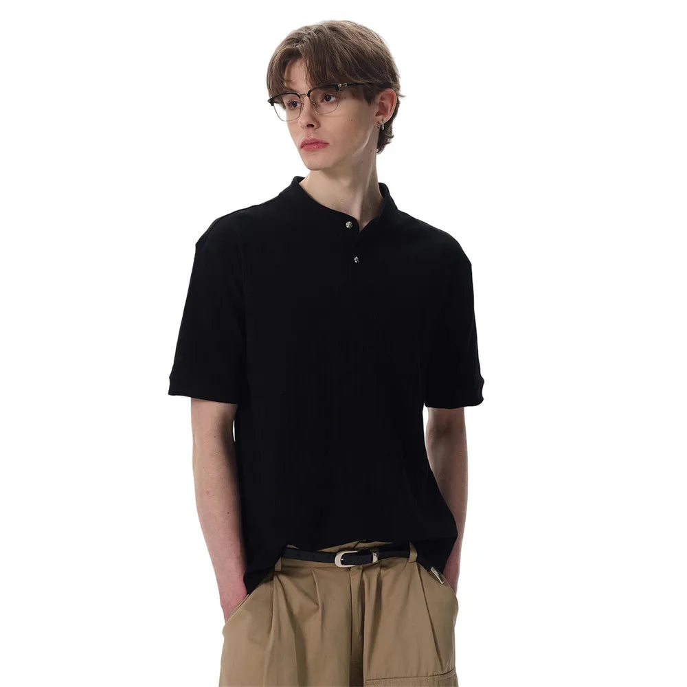 Classic Knit Henley Collar Casual T-Shirt