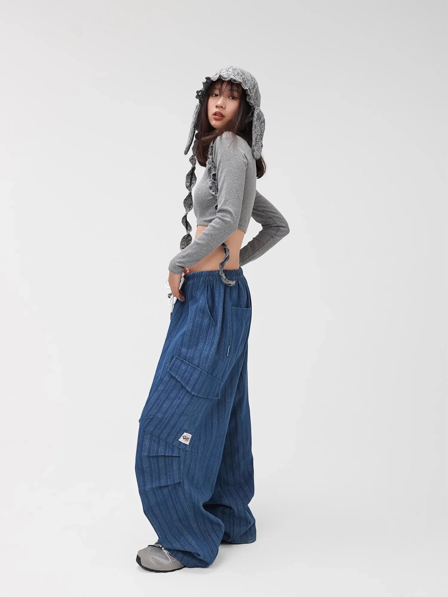 Deep Blue Vertical Stripe Denim Pants