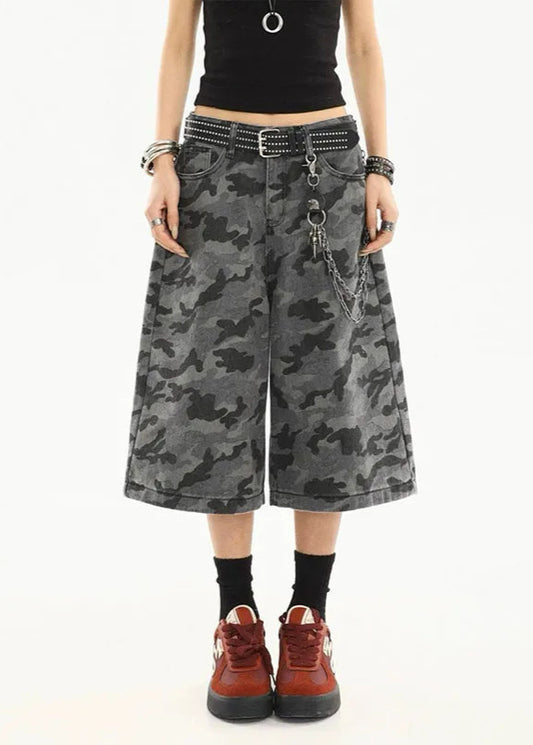 High Waist Camouflage Slim Fit Jorts