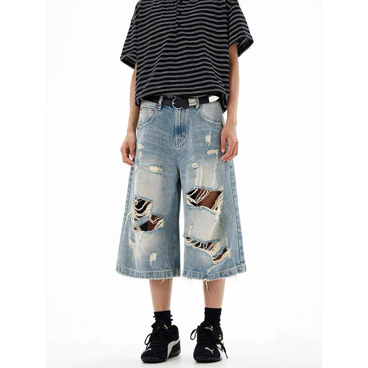 Vintage Distressed Blue Denim Shorts Jeans