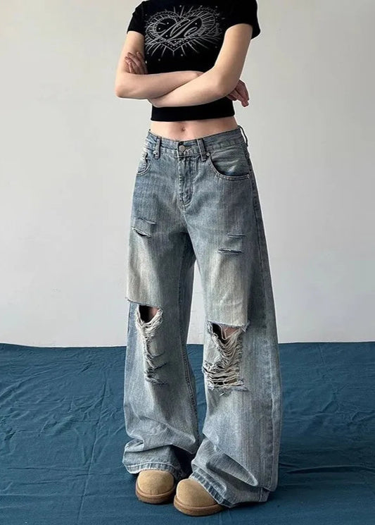 Vintage Baggy Ripped Wide Leg Jeans