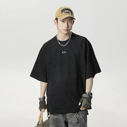 Vintage American Splicing Suede Short T-Shirt