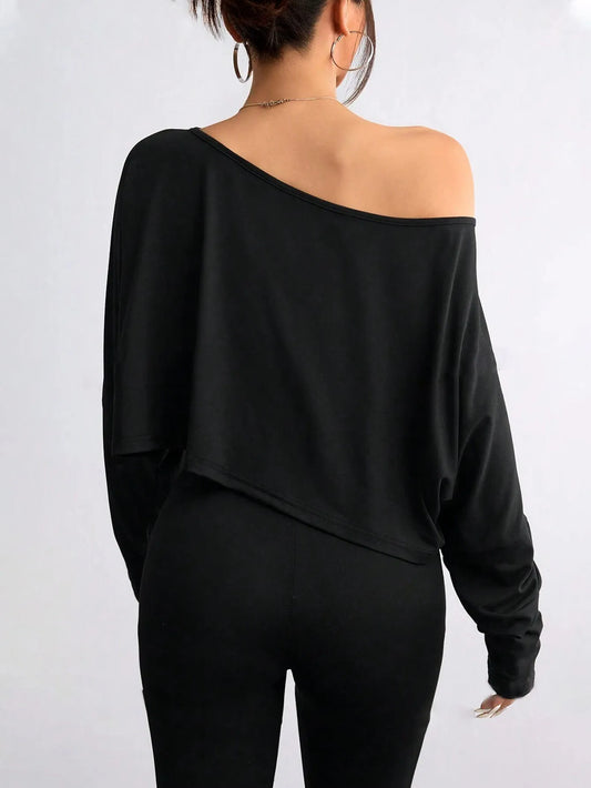 Sexy Oblique Shoulder Casual Long T-Shirt