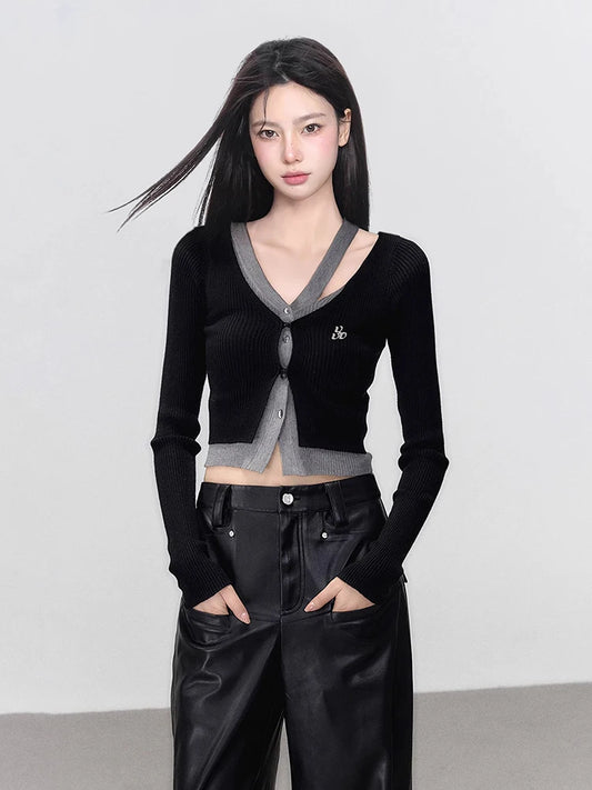 Irregular Slim Fit V-Neck Knit Cardigan