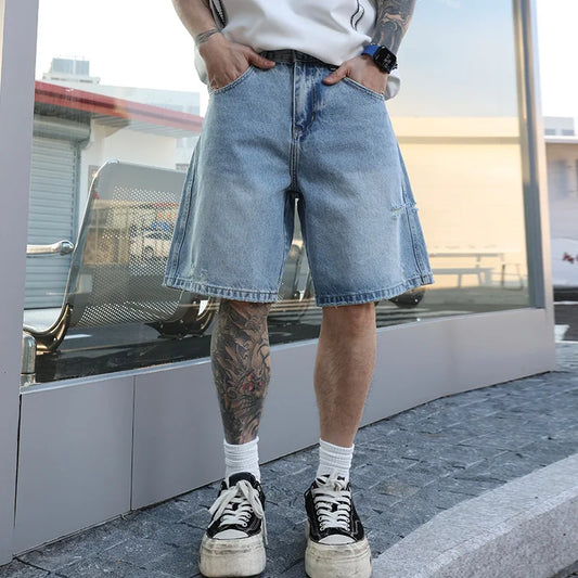 Loose Fit Washed Denim Shorts