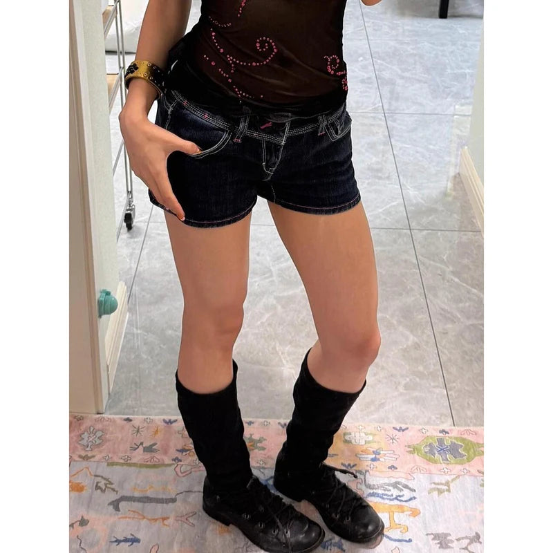 Vintage Gothic Denim Aesthetic Shorts