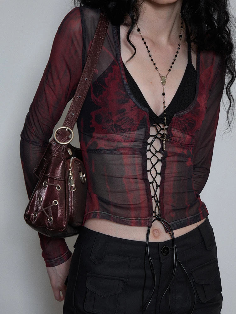 Vintage Grunge Aesthetic Mesh Tattoo T-Shirt