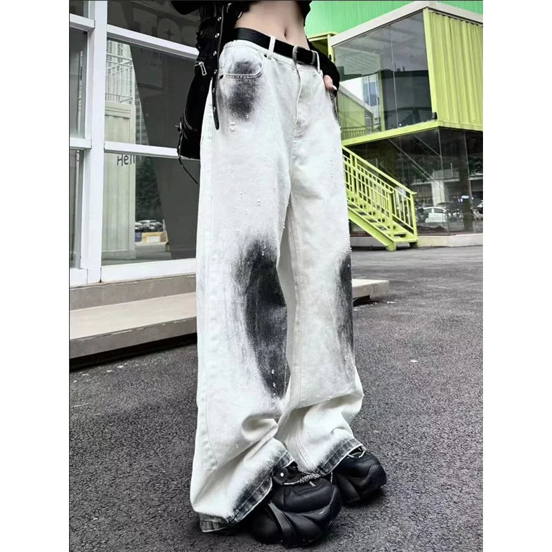 Vintage High Waist White Wide Jeans