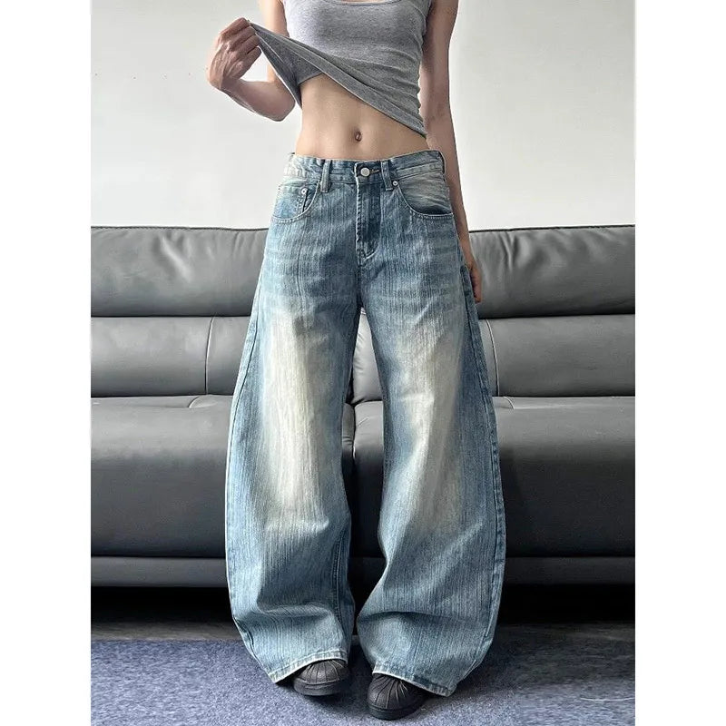 High Waist Straight Blue Jeans