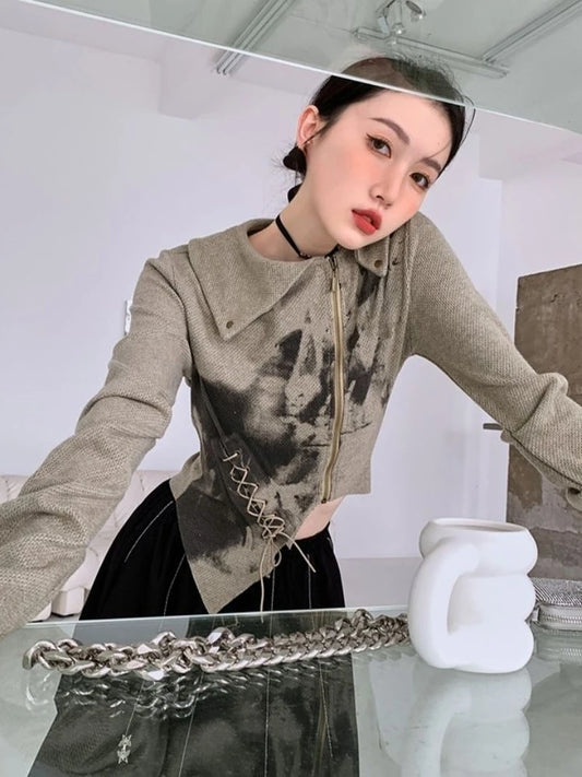 Vintage Chic Graffiti Print Open Cardigan