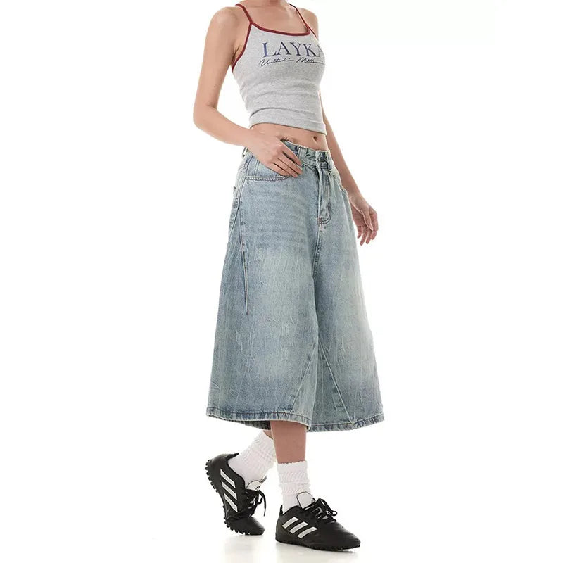 Distressed High Waist Denim Shorts
