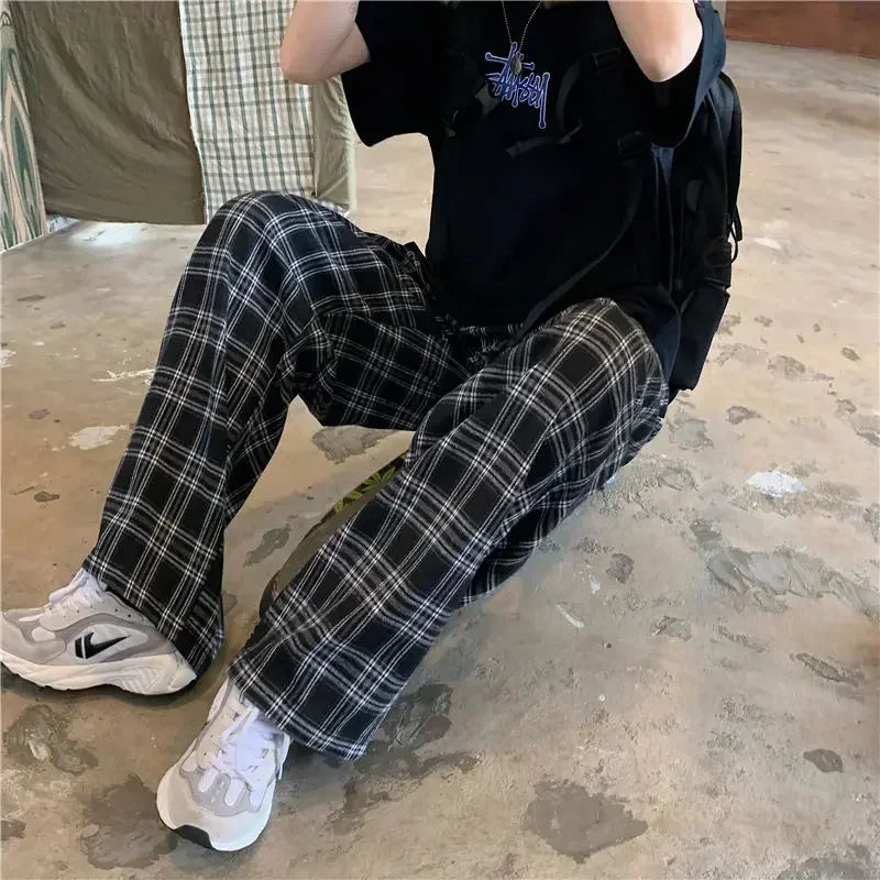 Plaid Casual Straight Pants
