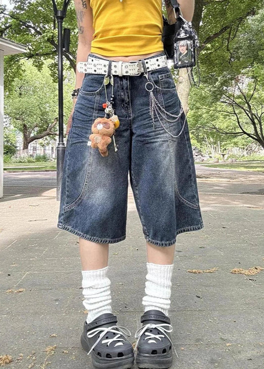 Blue Oversize Calf-Length Cargo Shorts