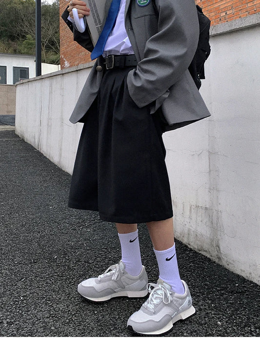 Black Loose Casual Pleated High Shorts