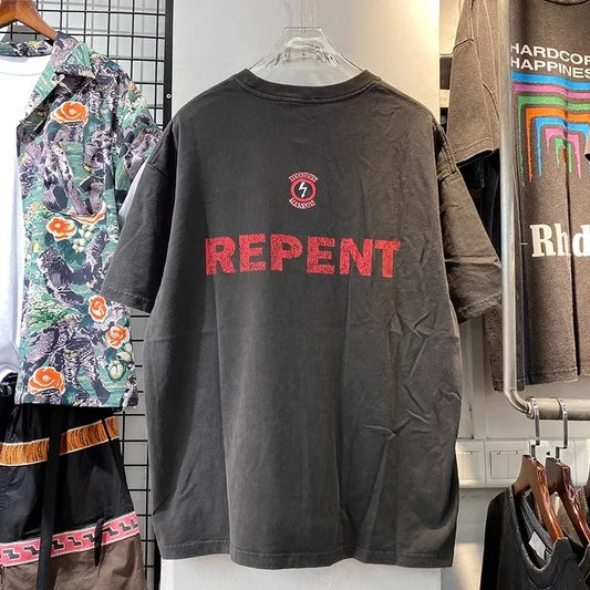 Lightning Stripe Retro Printed Cotton T-Shirt