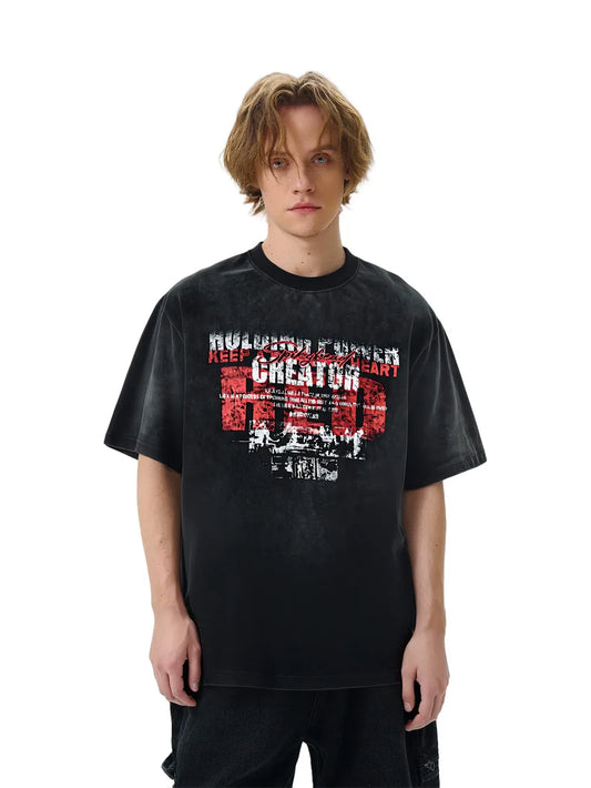 Vintage Distressed Print Short Sleeve T-Shirt