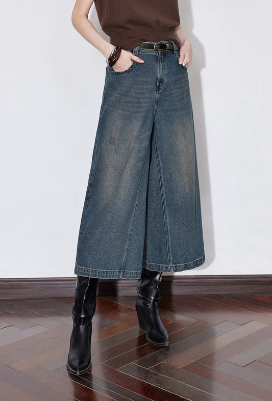Chic Mid-Waist Wide Leg Denim Jeans