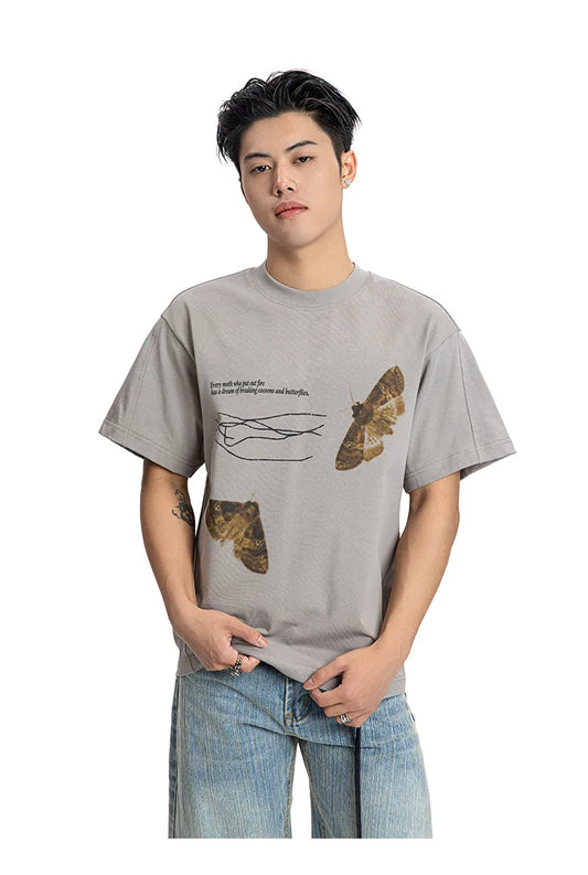 Extreme Vintage Butterfly Print Splicing T-Shirt