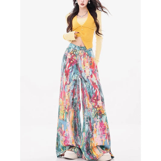 Vibrant Splatter Palette Wide Leg Jeans