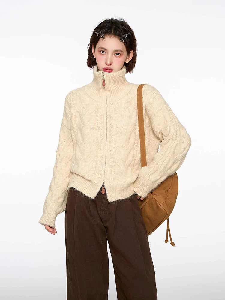 Versatile Stand Collar Knitted Cardigan Sweater
