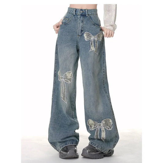 Vintage High Waist Bow Denim Jeans