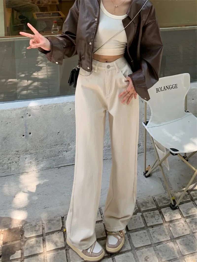 Vintage American Beige High Waist Jeans