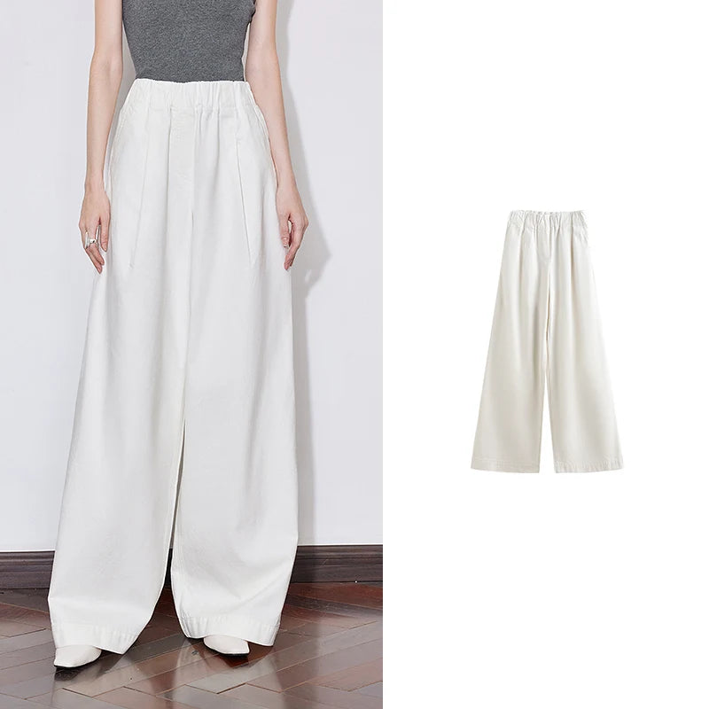Elastic Waist Wide Leg Denim Jeans