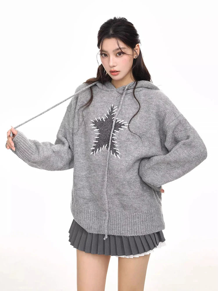 Cozy Oversized Star Print Hooded Sweater