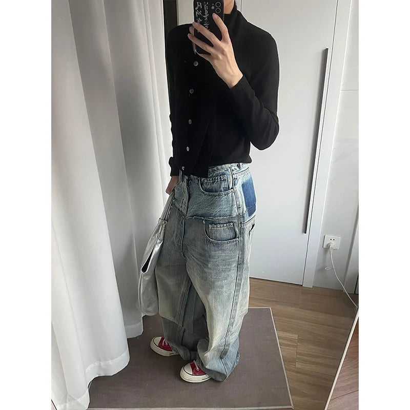 Vintage Raw Hem Wide Leg Jeans