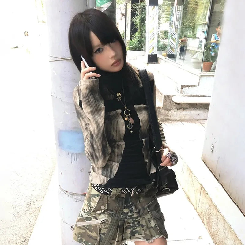 Vintage Japanese Ribbed Cross Print T-Shirt