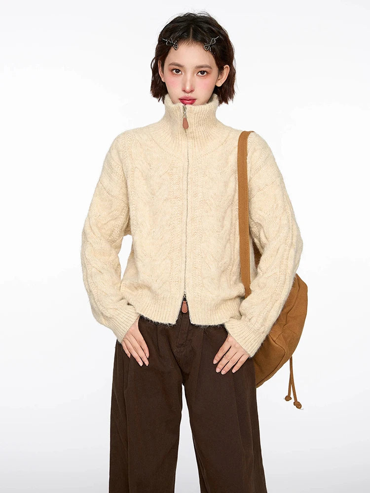 Versatile Stand Collar Knitted Cardigan Sweater