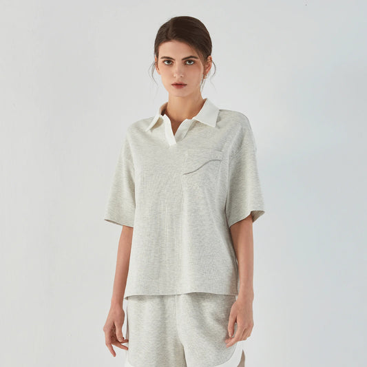 Soft Combed Cotton Lapel Women T-Shirt