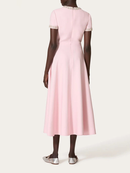 Chic Diamond Patchwork Dress with Bow