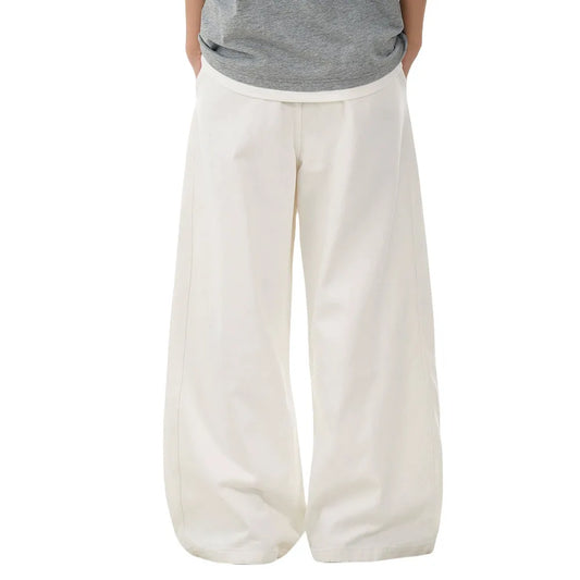 Solid Color Pleated Spliced Wide Pants