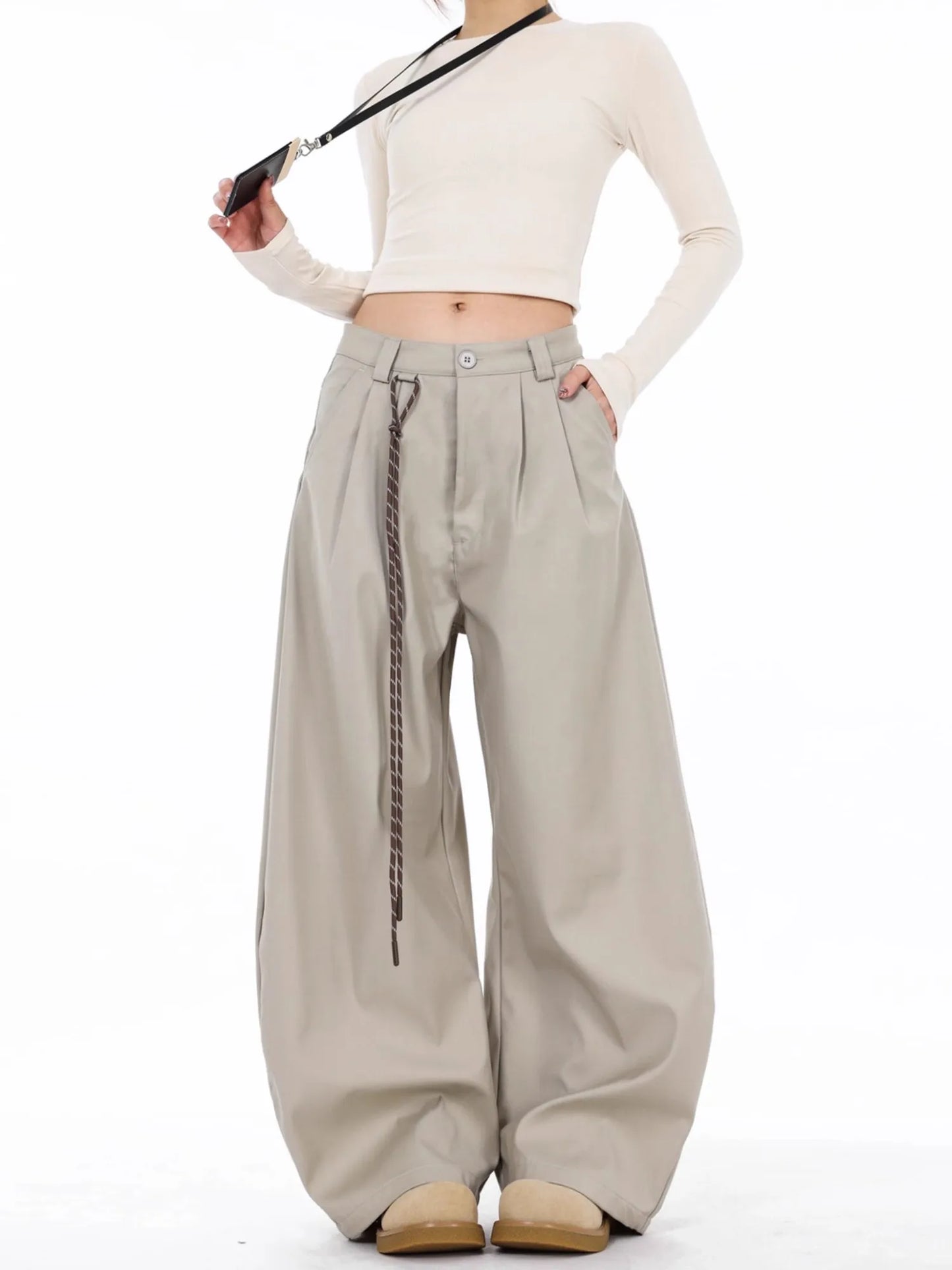 High Waist Straight Black Suit Pants