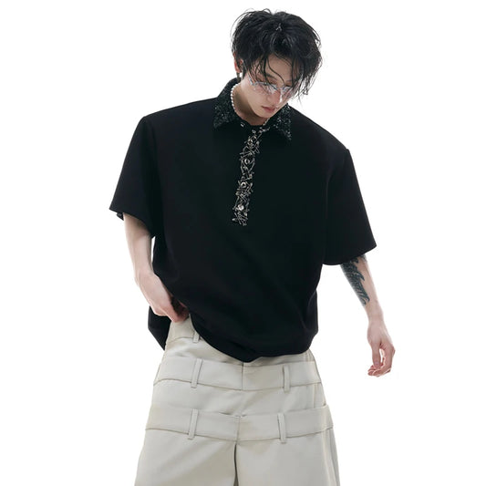 Stylish Original Patchwork Shoulder Pad T-Shirt