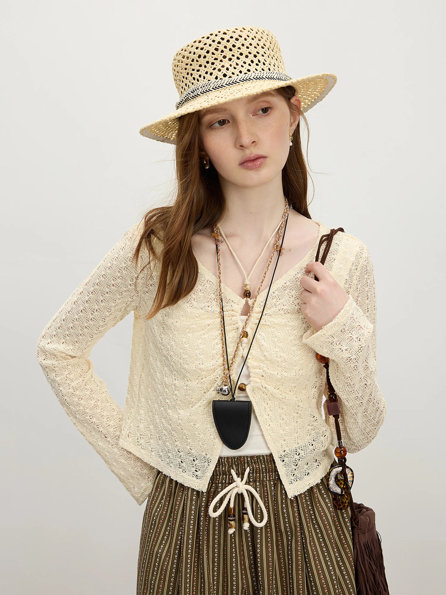 Relaxed Knit Overlay Cardigan Casual T-Shirt