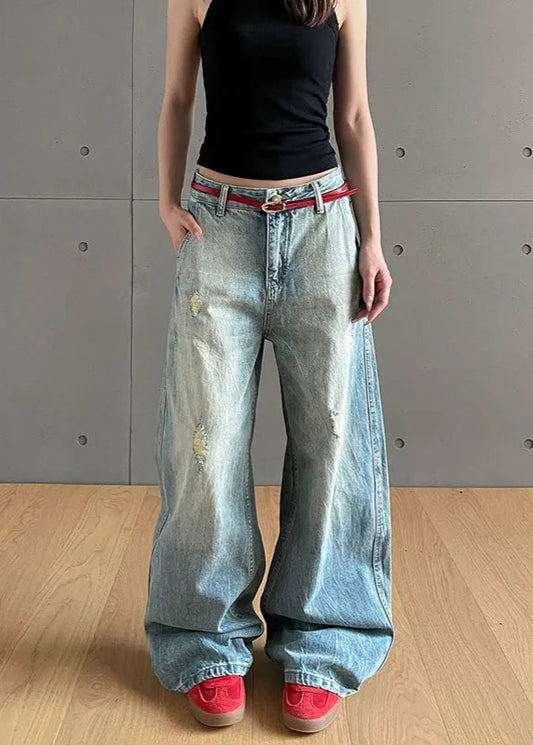 High Waist Torn Design Wide Jeans