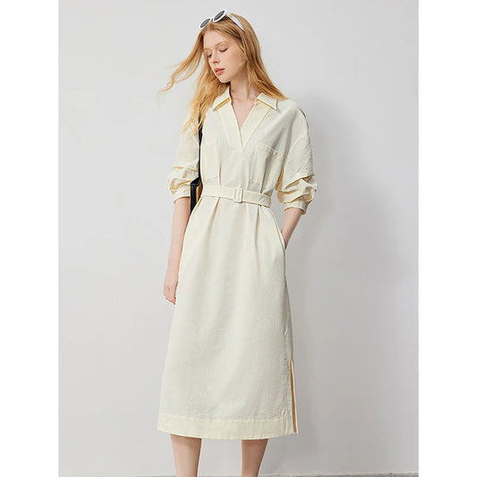 Stylish Summer V-Neck Midi Dress Shirt