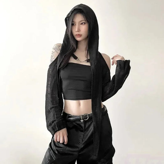 Metal Buckle Hollow Out Sunscreen Cardigan