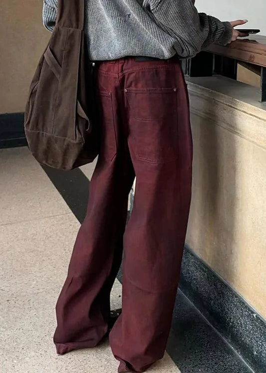 Burgundy Vintage High Waist Denim Jeans