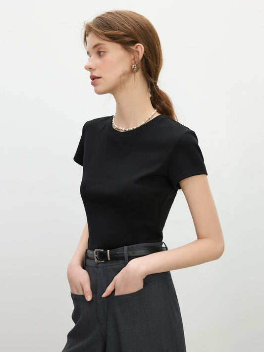 Pink Minimalist Style Straight Shoulder T-Shirt