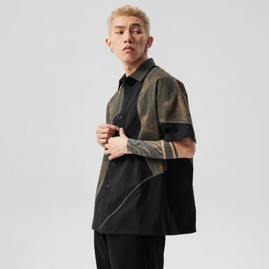 Contrast design personalized loose handsome Shirt