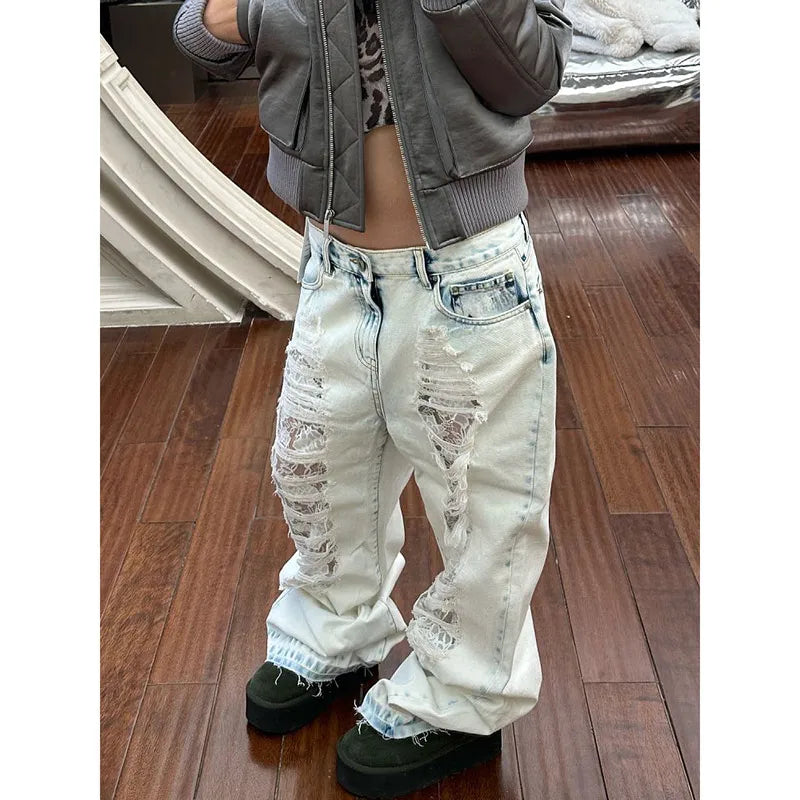 Vintage High Waist Ripped Straight Jeans
