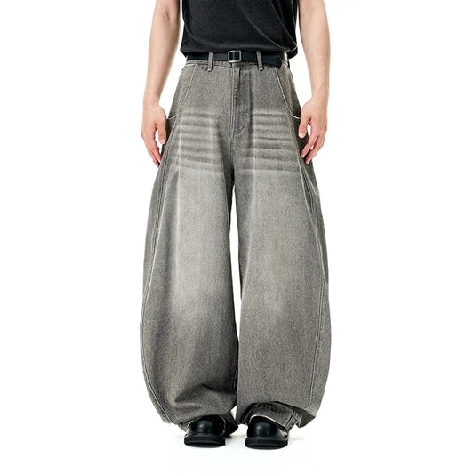 American Oversized Washed Denim Wide Jeans