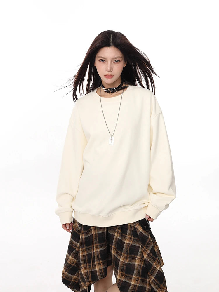 Versatile Loose Fit Solid Color Sweatshirt