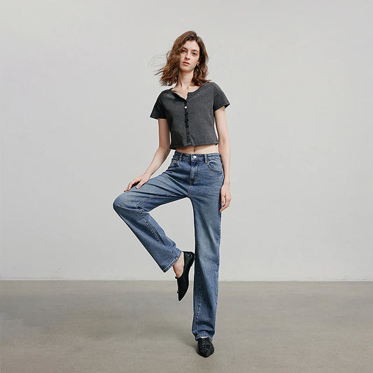 Stylish High Waist Blue Denim Pants