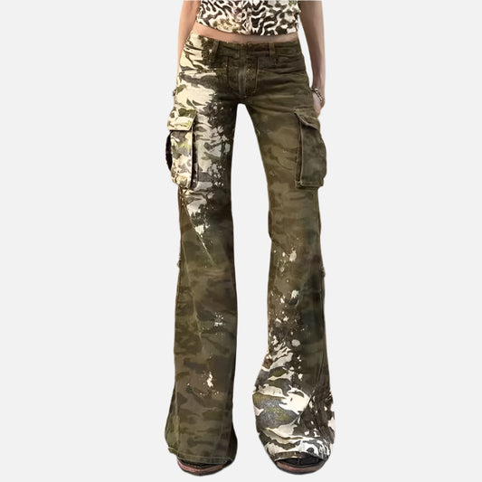 Vintage Camouflage High Waisted Wide Jeans