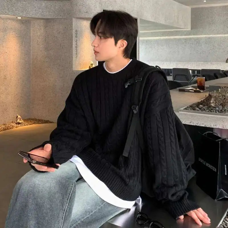 Korean Style Round Collar Sweaters Pullovers