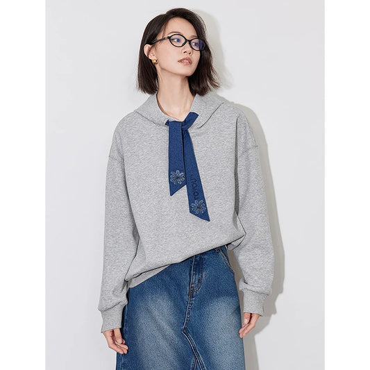 Embroidered Floral Drawstring Hoodie Sweatshirt